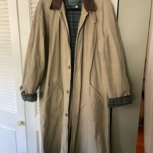 VINTAGE Jackaroos Chore Trench with Brown Leather Collar and Trim